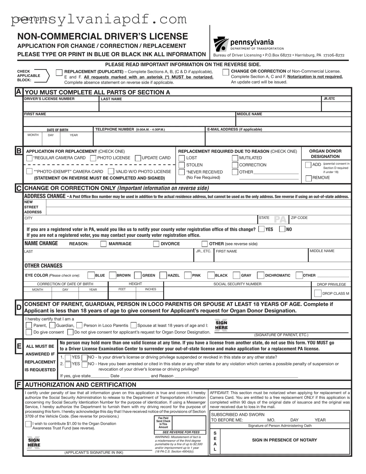 Fill a Valid Dl 80 Pennsylvania Form
