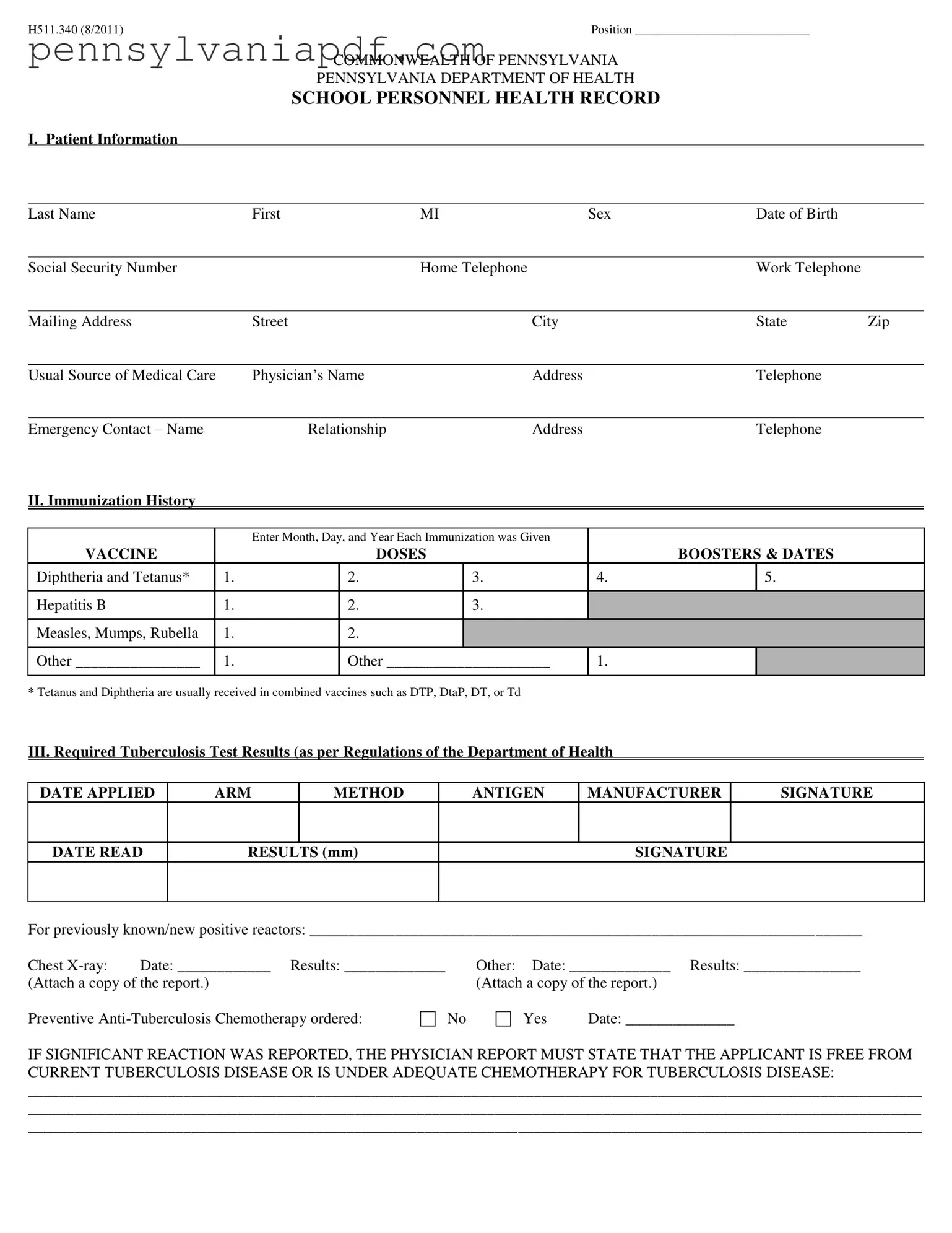 Fill a Valid Pennsylvania Health Form