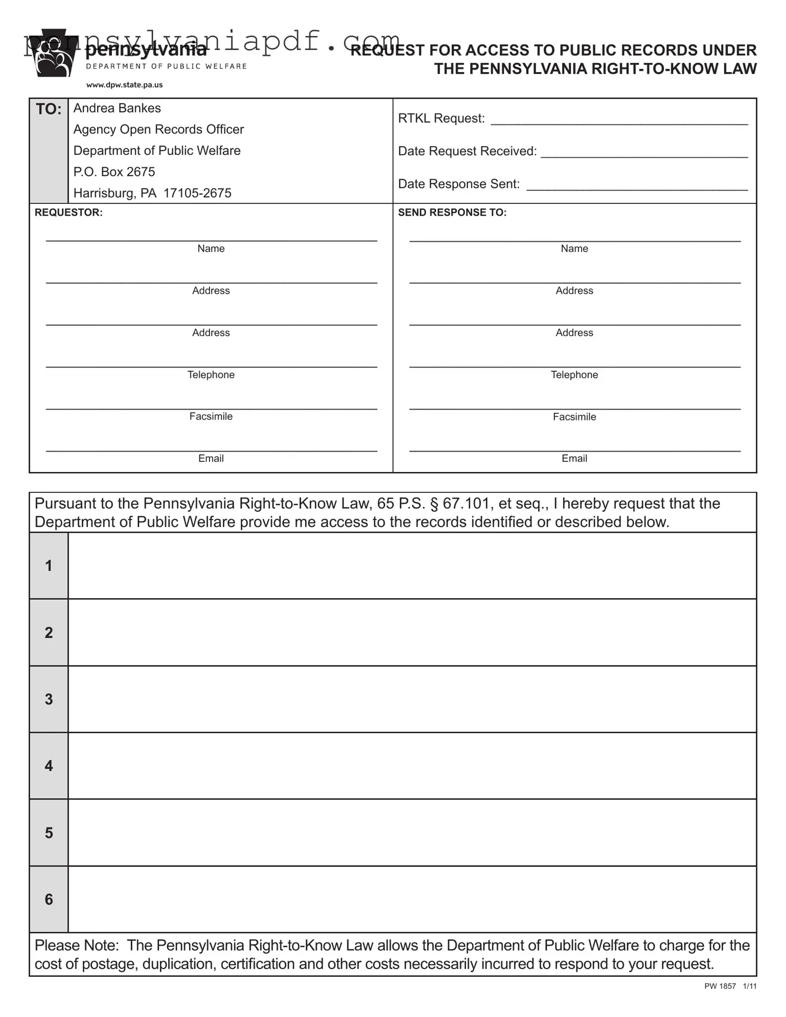 Fill a Valid Pennsylvania Pw 1857 Form
