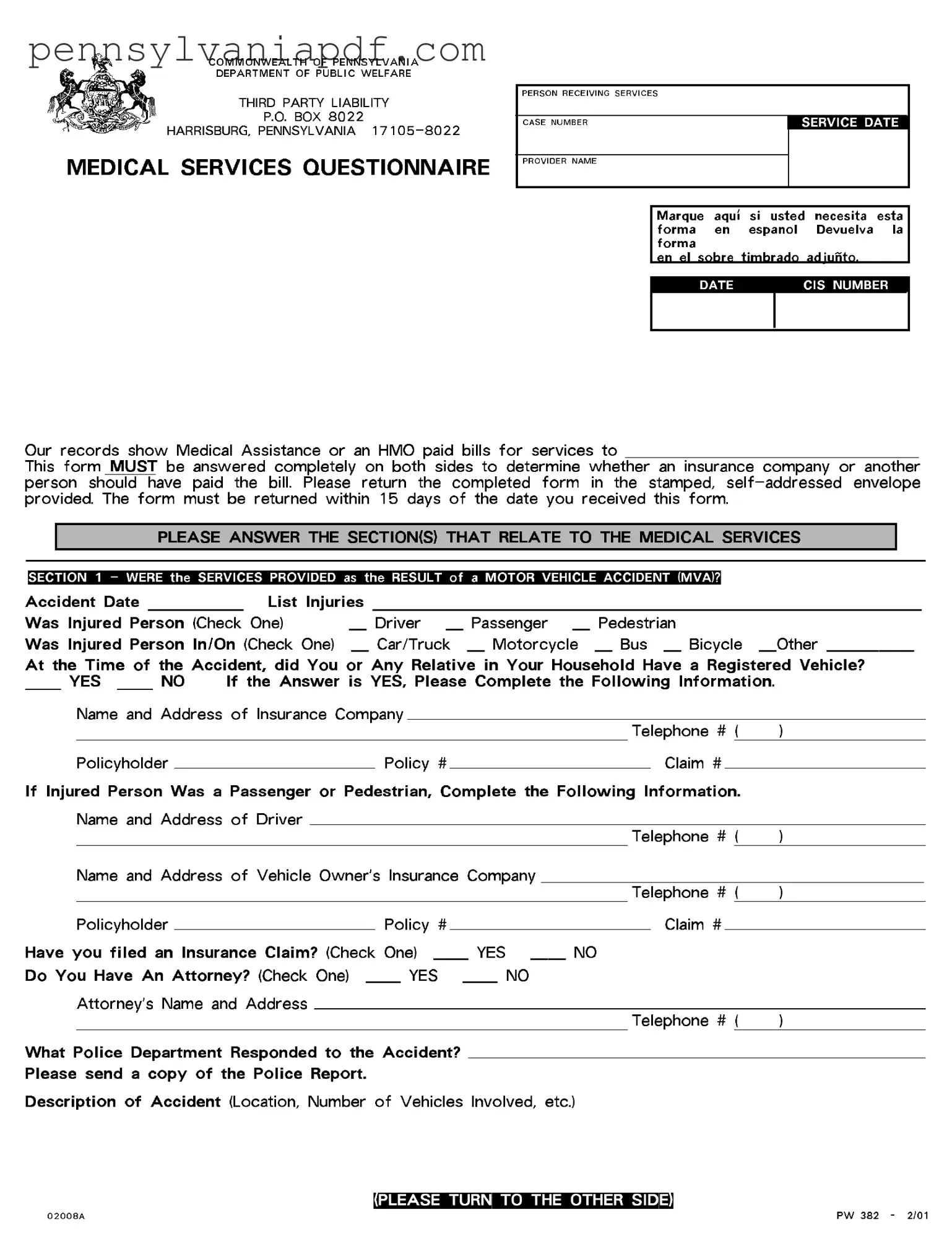 Fill a Valid Pw 382 Pennsylvania Form