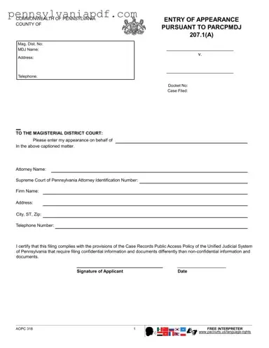 Fill a Valid Magisterial Appearance Pennsylvania Form