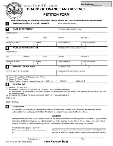 Fill a Valid Pennsylvania Bfr 003 Form