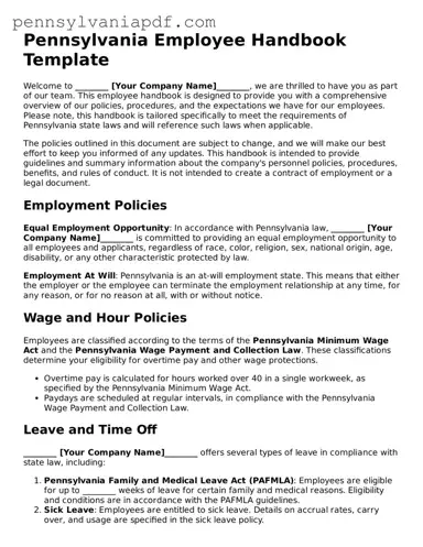 Fillable  Employee Handbook Document for Pennsylvania
