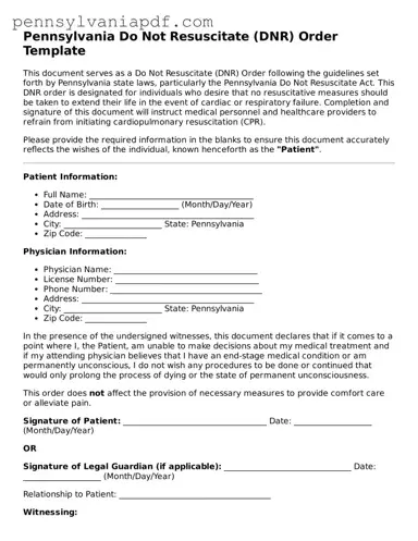 Fillable  Do Not Resuscitate Order Document for Pennsylvania