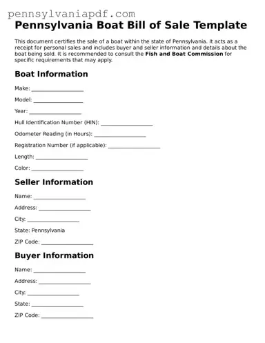 Fillable  Boat Bill of Sale Document for Pennsylvania